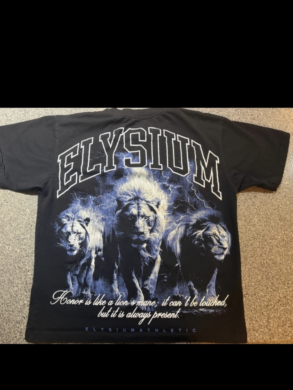 Elysium Athletics Black Graphic Men's T-Shirt - Lightning Lion Print size small